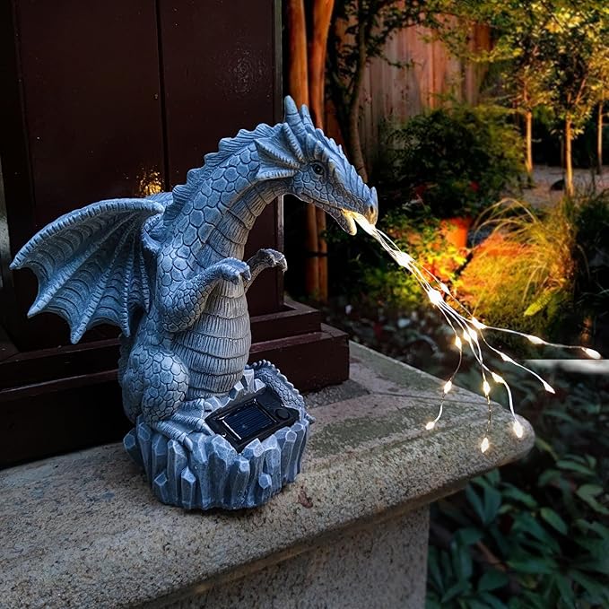 Dragon Solar Garden Statues Outdoor Decoration with LED Light Strings,Dragon Figurine Solar Lights Lawn Décor,Outside Statue Ornament for Patio, Balcony, Yard,Unique Gifts for Mom Grandma-Ruum Studio Home