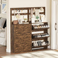 Shoe Cabinet Set 2 with 3 Flip Drawers, Narrow Shoe Cabinet with 9 Hooks Coat Rack, Freestanding Shoes Storage Cabinets with Adjustable Shelves for Entryway, Hallway, Living Room, Rustic Brown-Ruum Studio Home