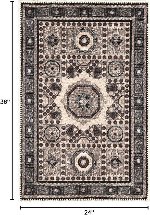 Keen Home Design 2x3 Rug - Machine Washable Entry Rug with Non-Slip Backing, Ideal for Enteryway, Kitchen, Bathroom, Laundry Room - Vintage, Easy Clean, Durable, Low Pile Rug - (2' x 3')-Ruum Studio Home
