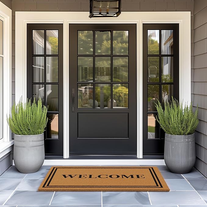 Barnyard Designs Natural Coco Coir Heavy Duty Backing Doormat - Large Cute Non-Slip Front Door Welcome Mat for Outside Entrance or Porch Entry, Brown (30x48, Welcome)-Ruum Studio Home