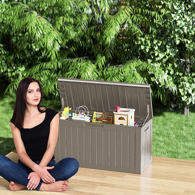 80 Gallon Outdoor Storage Box Waterproof Lockable Resin Deck Box Large, Patio Storage Bin for Pool Accessories Cushion Furniture, Garden Tools, UV-Resistant Outside Delivery Grey-Ruum Studio Home