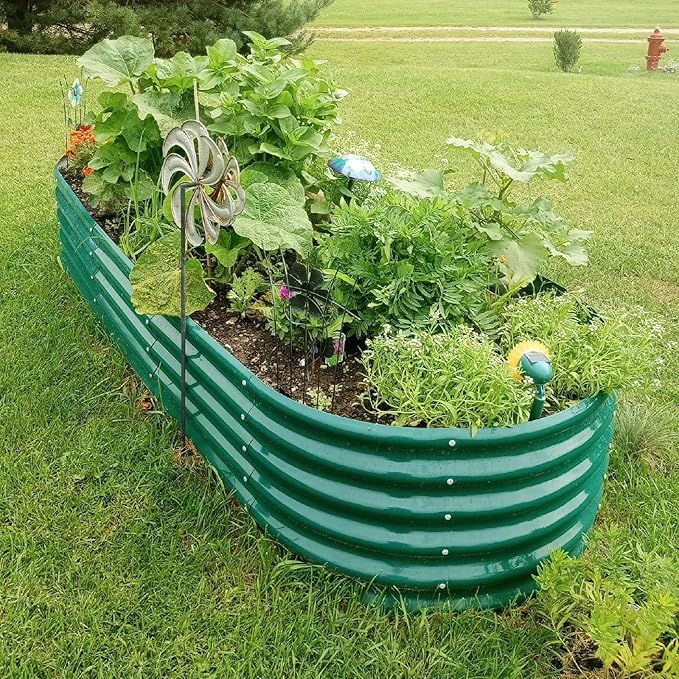 1 Pack 8x3x1.5FT Galvanized Raised Garden Bed Kit Oval Metal Ground Planter Box Outdoor Bottomless Planter Raised Beds for Vegetables Flowers Herbs Fruits, Green-Ruum Studio Home