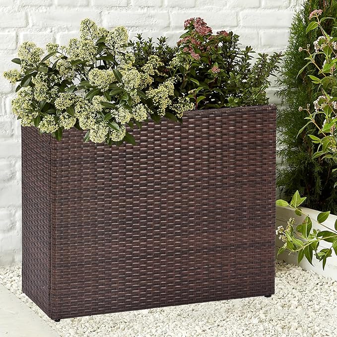 LEWIS&WAYNE Large Rectangular Block Planter Box Handmade Wicker Tall Planters for Outdoor Plants with Removable Liners Modern Planter for Indoor Outdoor Patio Deck - Brown, 32''x11''x24''-Ruum Studio Home