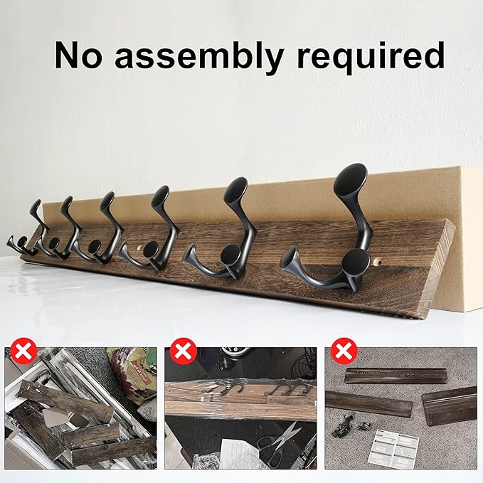 SKOLOO 36-Inch Wood Burnt Coat Rack Wall Mount with 6 Triple Hooks - Ideal for Family Entrances, Classrooms, and Pet Supplies Storage - Perfect Coat Hooks for Wall-Ruum Studio Home