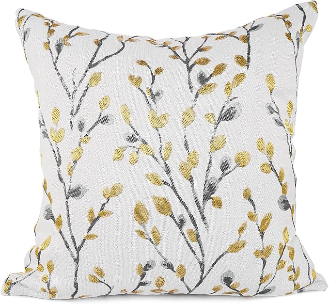 YOUR SMILE Classical Embroidery Jacquard Yellow/Gold Square Decorative Throw Pillow Case Cushion Cover 18x18 inch-Ruum Studio Home