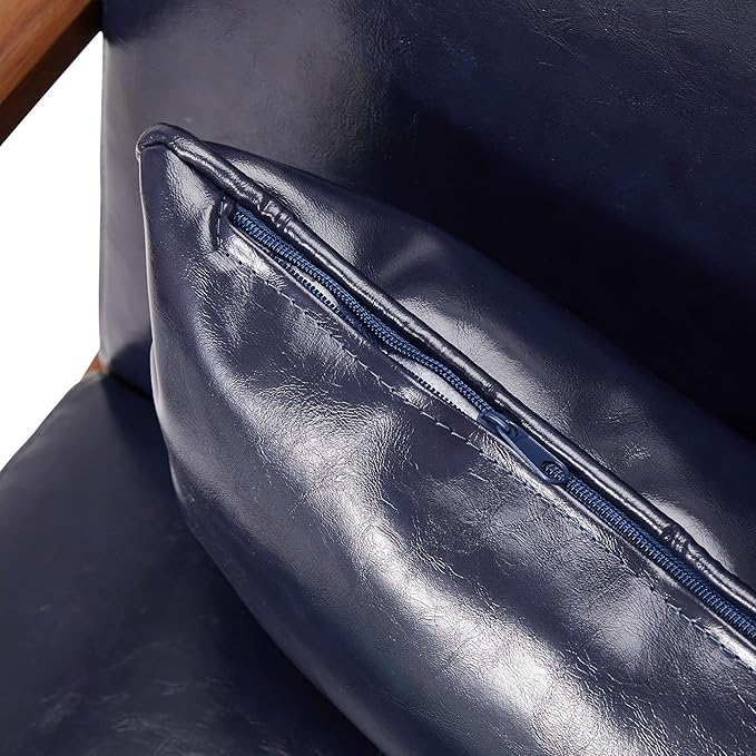 Glitzhome 2 Set Mid Century Navy Blue Accent Armchair, Single Reading Armchair PU Leather Lounge Chair with Walnut Ruberwood Frame-Ruum Studio Home