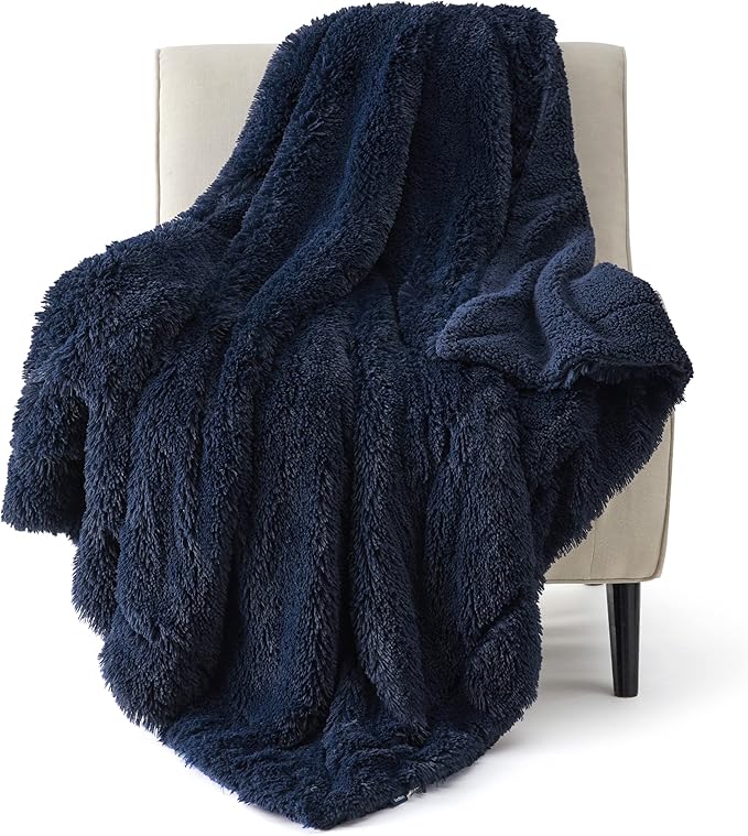 Bedsure GentleSoft Fluffy Navy Blue Throw Blanket for Couch, Dark Blue Gifts for Men, Women, Soft Sherpa Fleece Thick Warm Faux Fur Throw Blanket, Fuzzy Plush Cozy Gifts for Dad Grandpa, 50x60-Ruum Studio Home