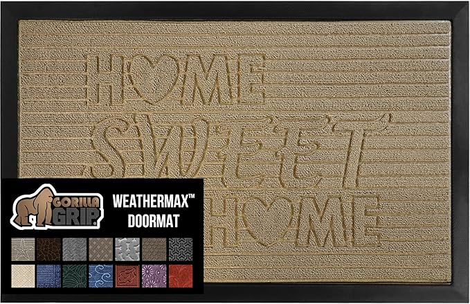 GORILLA GRIP 100% Waterproof All-Season WeatherMax Doormat, US Designed Natural Rubber, Stain and Fade Resistant, Low Profile Indoor Outdoor Door Mats, Easy Clean Patio Mat, 17x29, Home Sweet Home-Ruum Studio Home