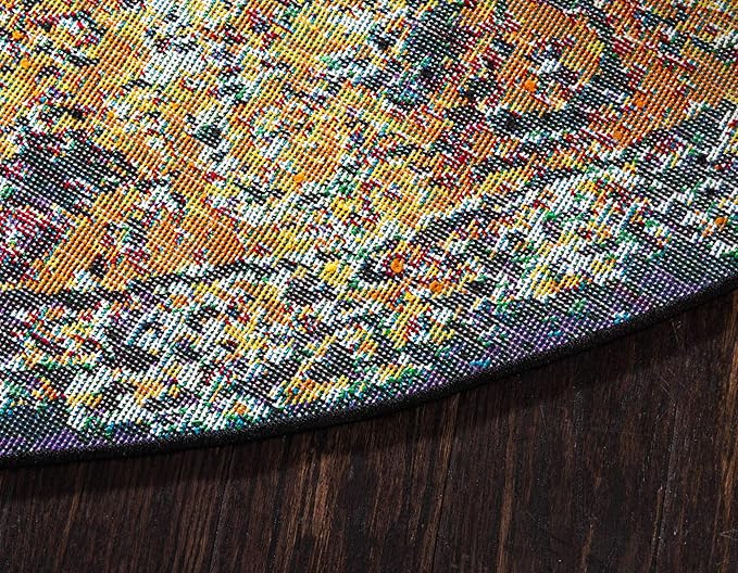 Unique Loom Rosso Collection Vintage, Traditional, Bohemian, Geometric, Border, Distressed, Southwestern Area Rug, 8 ft x 8 ft, Orange/Black-Ruum Studio Home