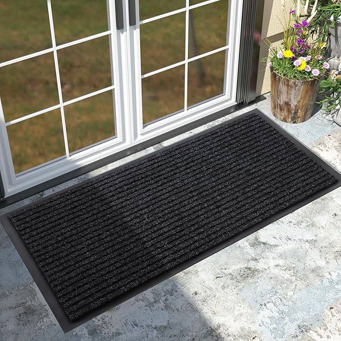 Yimobra Front Door Mat Outdoor Indoor Entrance, 100% Waterproof All-Season All Weather Doormat, Welcome Matt Outside Entry, Non Slip, Low Profile, Heavy Duty Patio Porch Floor Mats,47 x 24,Black Grey-Ruum Studio Home