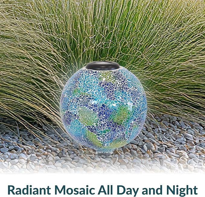 Sunnydaze 10 inch Solar Gazing Ball for Garden - Glass Outdoor Gazing Globe - Crackled Azul Terra-Ruum Studio Home