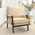 Modern Accent Chair for Living Room Mid Century Arm Chair Upholstered Bedroom Chair Comfy Lounge Chair with Solid Wood Frame, Beige-Ruum Studio Home