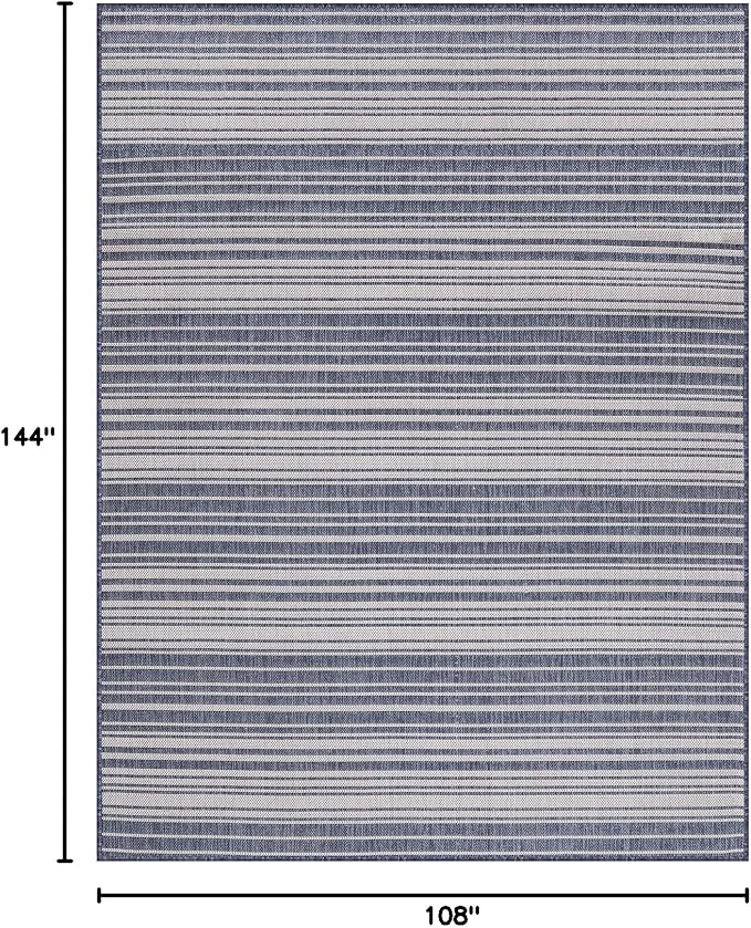 Stripe Outdoor Rug 9x12 Washable Outside Carpet for Indoor Patio Porch Waterproof Easy Cleaning Non Shedding Area Rugs Blue 9 x 12-Ruum Studio Home