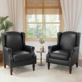 Accent Chairs, Faux Leather High Back Armchair Set of 2 or Living Room, Comfy Upholstered Single Sofa Reading Chairs with Solid Wood Legs for Office, Bedroom, Waiting Room-Black-Ruum Studio Home