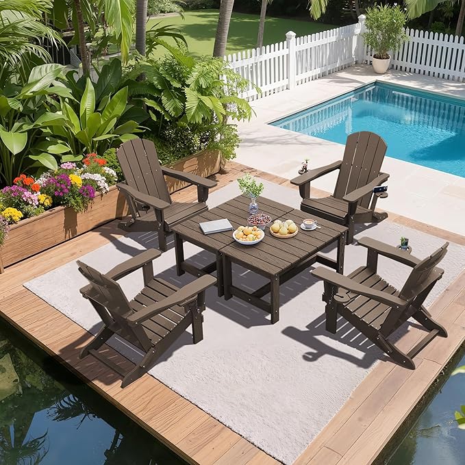 SERWALL HDPE Patio Coffee Table, Rectangle Outdoor Coffee Table, All Weather Patio Table for Deck, Pool, Balcony, Indoor or Outdoor Use, Coffee-Ruum Studio Home
