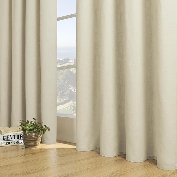 Joydeco Linen Curtains - 108 Inch Length, 2 Panels Set for Living Room, Light Filtering (W52 x L108 Inch, Pistachio Shell)-Ruum Studio Home