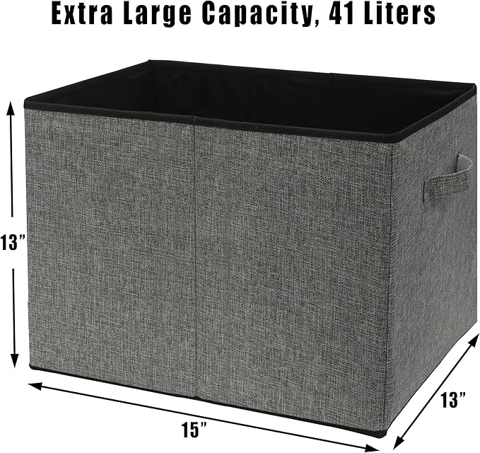 SIMPLE HOUSEWARE 15 x 13 Inch Collapsible Fabric Storage Bin with Handles, 2 Pack, Dark Gray-Ruum Studio Home