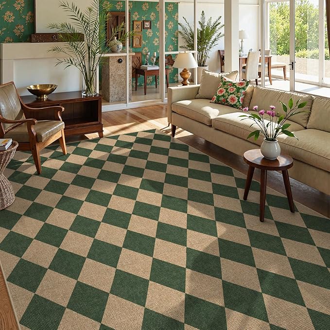Lahome Checkered Washable Rugs 8x10, Easy Jute Rug for Living Room Patio, Farmhouse Neutral Indoor Outdoor Carpet Non Slip Non Shedding Floor Carpet for Office Deck Backyard-Ruum Studio Home