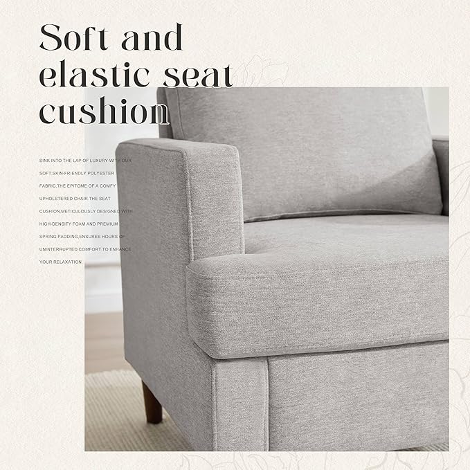 Mid-Century Accent Chair,Modern Linen Fabric Armchair for Living Room,Comfy Upholstered Reading Accent Chairs for Bedroom,Single Sofa Chair with Wood Legs (Light Grey, 2 Pack)-Ruum Studio Home