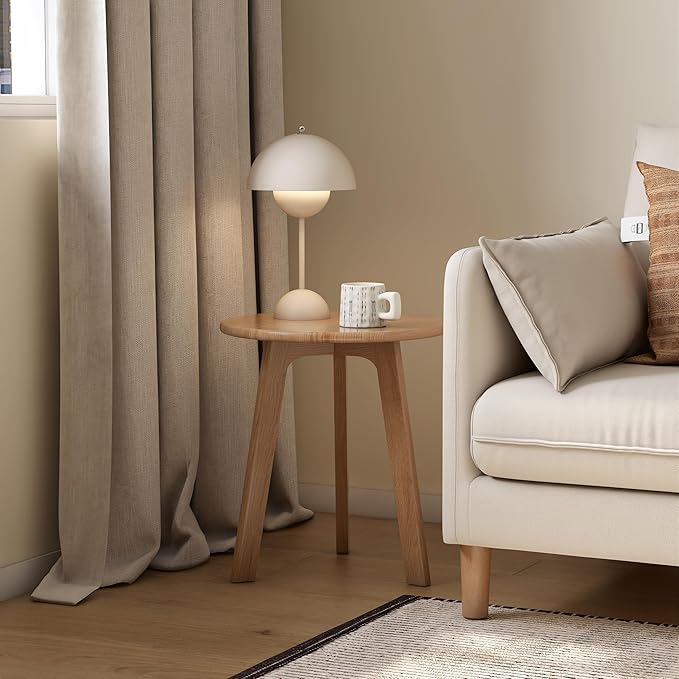 100% Solid Oak Round Side Table, Small Bedside Table for Small Spaces, Living Room End Table with Stable Frame for Bedroom Couch, (Natural, 17.71" D x 19.68" H)-Ruum Studio Home