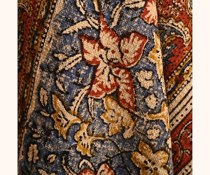 Handmade Cotton Floral Throw Blanket | Indian Block Print with Tassels | Boho Fringed Sofa & Bed Cover | 48x70 Inches Lightweight Decorative Throw for Couch, Living Room & Bedroom-Ruum Studio Home
