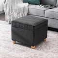 Adeco 17 Inch High Striped Flannel Black Cube Ottoman Storage, 3D Embossed Velvet Chair Foot Stools, Upholstered Vanity Stool with Hinged Lid, Solid Round Wood Legs-Ruum Studio Home