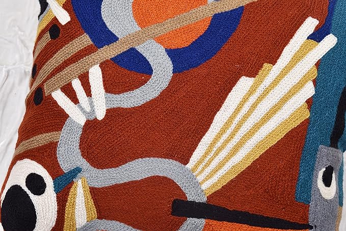 Kandinsky Modern Throw Pillow Cover - Red Intuitive | Abstract Pillow | Modern Couch Pillow| Contemporary Pillows | Outdoor Pillow | Mid Century Chair Cushions | Handmade Wool Size 18x18-Ruum Studio Home