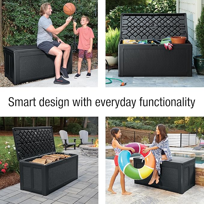 Rubbermaid Extra Large Resin Outdoor Storage Deck Box (134 Gal), Weather Resistant, Black, Deck Organization for Home/Backyard/Pool Chemicals/Toys/Garden Tools/Porch/Patio Cushions-Ruum Studio Home