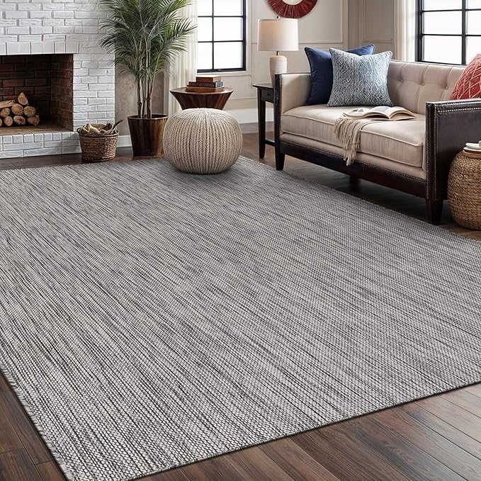 Washable Indoor Outdoor Rug 8x10 Weather Resistant Area Rugs Modern Solid for Porch Deck Balcony Backyard Patio Outside Carpet (8 X 10 Silver Grey)-Ruum Studio Home