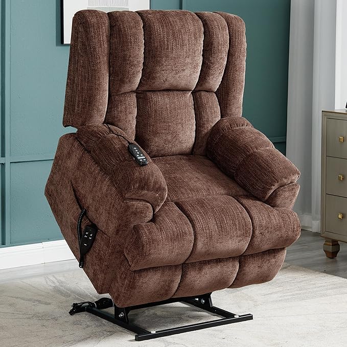 Dual Motor Power Lift Recliner Chair with Massage and Heat for Elderly People, Infinite Position, Brown Recliner Chair, Chenille Fabric Lift Chair-Ruum Studio Home