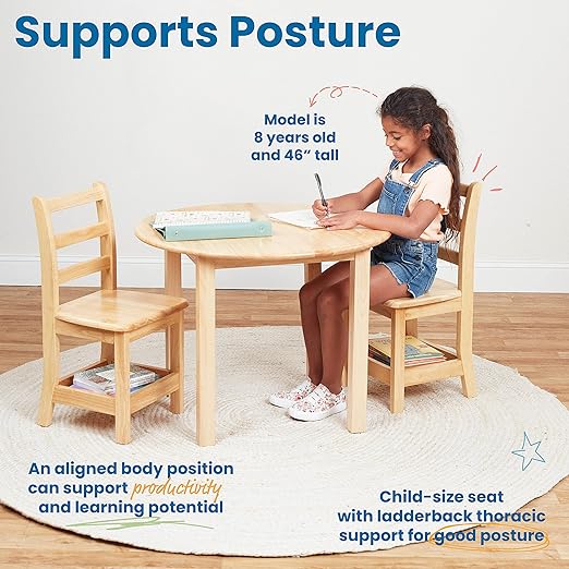 ECR4Kids Three Rung Ladderback Chair with Storage, 14in Seat Height, Classroom Seating, Honey, 2-Pack-Ruum Studio Home