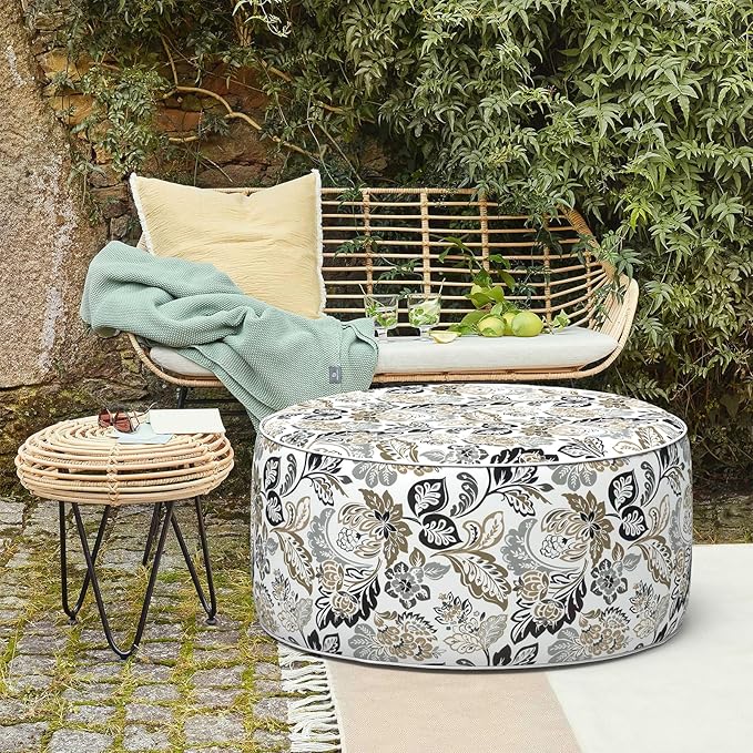 LVTXIII Outdoor Inflatable Ottoman, Fade-Resistant Round Footrest Stool D31”x H14”, Portable Patio Pouf for Garden Camping or Home Use, Dailey Tan-Ruum Studio Home