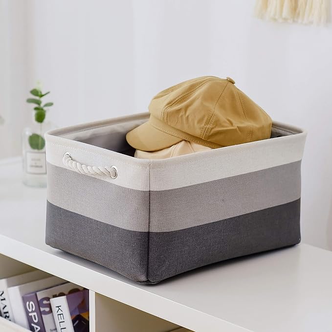 Large Storage Baskets for Shelves, Fabric Baskets for Organizing, Collapsible Storage Bins for Closet, Nursery, Clothes, Toys, Home & Office [3-Pack, Gray Gradient]-Ruum Studio Home