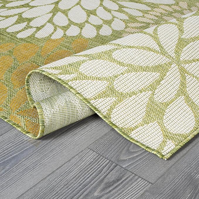 Beverly Rug Outdoor Rug 10x14 Modern Exotic Tropical Leaf Area Rugs for Indoor and Outdoor Patio Deck Porch Garden Water Resistant Washable Outside Carpet (10 x 14 Green)-Ruum Studio Home