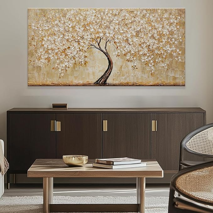 TAIJXAGSG Canvas Wall Art Decor Gold Tree Flower Wall Art Gold Tree Of Life Abstract Wall Decor Painting Pictures Botanical Wall Art For Living Room Bedroom Home Office Artwork 24"X 48"-Ruum Studio Home