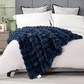 DREAMNINE Large Soft Thick Fuzzy Bubble Faux Rabbit Fur Blanket Full Size 70" x 80",Double Sided Comfy Plush Warm Shaggy Fluffy Blankets, Luxury Big Cozy Cute Textured Furry Blanket for Bed, Navy Blue-Ruum Studio Home