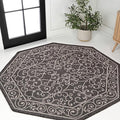 JONATHAN Y Vintage Filigree Indoor Outdoor Octagon Area Rug 5 Ft Black/Gray, Charleston Textured Weave for Backyard, Patio, Porch, Easy-Cleaning, High Traffic, Pet-Friendly, Non-Shedding SMB106G-5TGN-Ruum Studio Home