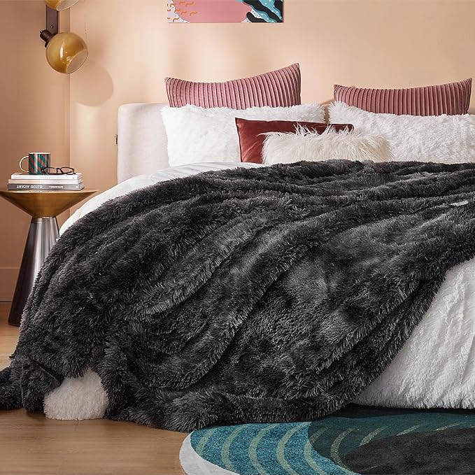 Bedsure GentleSoft Fluffy Tie Dye Black Blankets Queen Size for Bed, Thick Sherpa Faux Fur Fleece Fuzzy Plush Winter Warm Soft Queen Blankets, Black Bedroom Decor Cozy Gifts for Women Men, 90x90-Ruum Studio Home