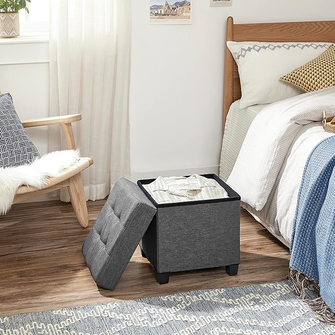 SONGMICS 15 Inches Cube Storage Ottoman, Bedroom Bench with Storage, Foot Stool with Feet, Holds Up to 660 lb, Dark Gray ULSF14GYZ-Ruum Studio Home