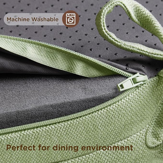 Codi Dining Chair Cushions 4 Pack, Thick Chairs Pads for Indoor Kitchen Room - Washable, Non-Slip Memory Foam Seat Cushion with Ties, 16.5"x16.5"x 3.5", Set of 4, Sage-Ruum Studio Home