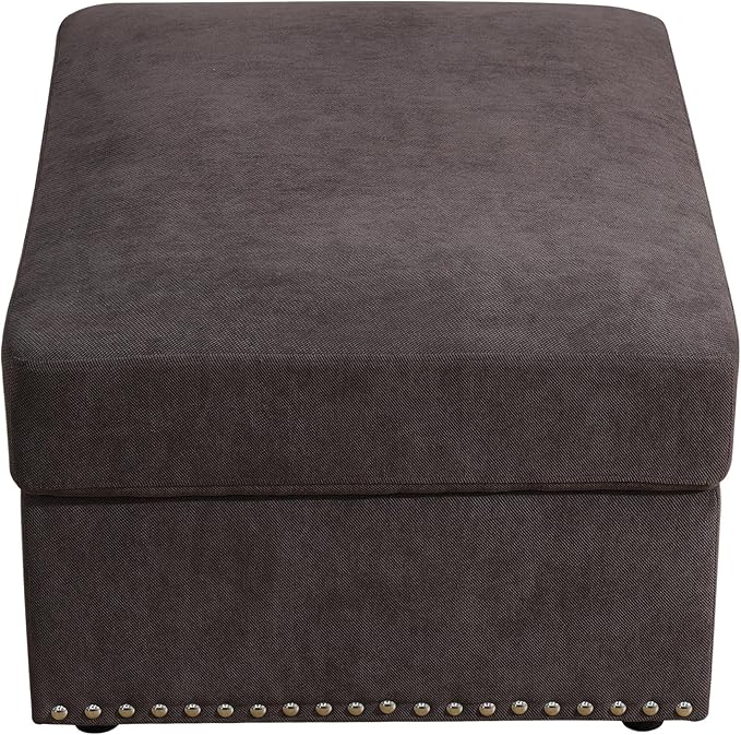 Ottoman Rectangular Storage Ottoman Bench, Flannel Footrest Stool Footstool with Lid for Living Room, Bedroom, Entryway, Brown, 33.5"x25.5"x18"-Ruum Studio Home