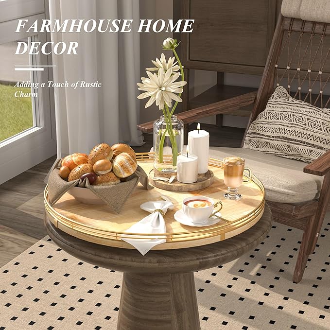 18 Inch Rustic Lazy Susan Turntable – Solid Oak & Iron Wood Rotating Tray for Dining Table, Kitchen Counter, Coffee Table – Farmhouse Style Large Wooden Lazy Susan Organizer for Home Décor-Ruum Studio Home