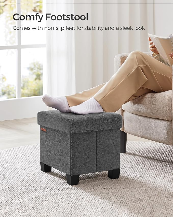 SONGMICS Storage Ottoman, Small Ottoman Foot Rest with Legs, 12.6 x 15.8 x 13.2 Inches Foot Stool, Load up to 660 lb, for Living Room, Bedroom, Dorm, Slate Gray ULSF012G01-Ruum Studio Home
