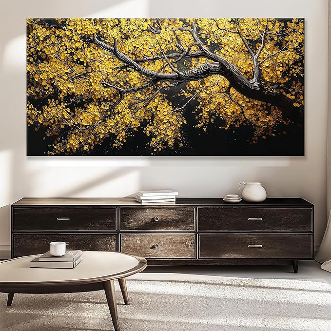 TAIJXAGSG Large Canvas Wall Art Decor For Living Room Pictures Gold Tree Wall Art Decoration Abstract Tree Plants Artwork Wall Art Modern Painting Pictures For Bedroom Home Kitchen Office 29"X 58"-Ruum Studio Home