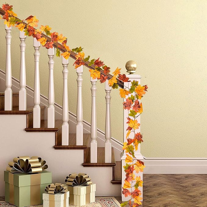 DearHouse 2 Pack Fall Garland Maple Leaf, 5.9Ft/Piece Hanging Vine Garland Artificial Autumn Foliage Garland Thanksgiving Decor for Home Wedding Fireplace Party Christmas (Green)-Ruum Studio Home