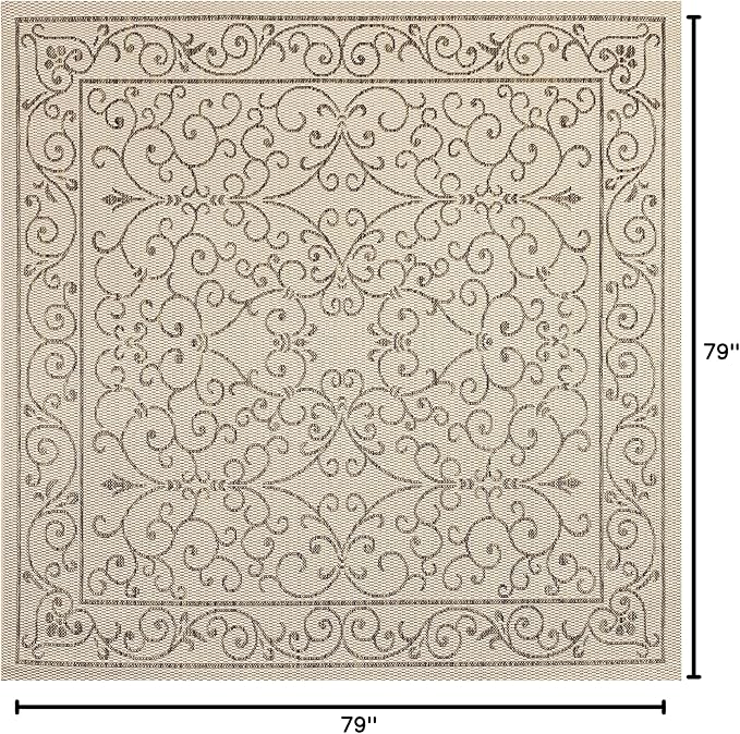 JONATHAN Y Vintage Filigree Indoor Outdoor Square Area Rug 6X6 Beige/Brown, Charleston Textured Weave for Backyard, Patio, Porch, Easy-Cleaning, High Traffic, Pet-Friendly, Non-Shedding (SMB106A-6SQ)-Ruum Studio Home