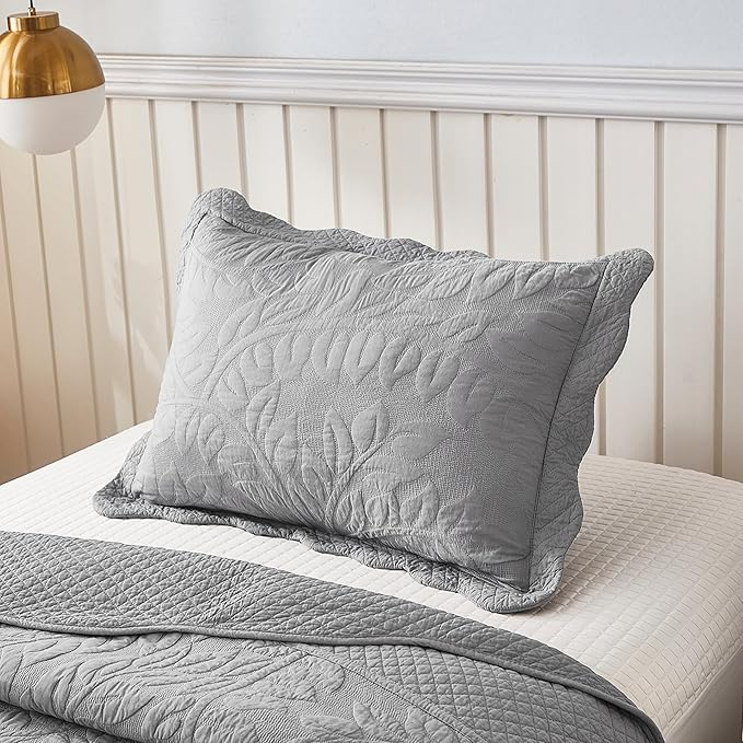 MarCielo 3-Piece 100% Cotton Oversized Bedspread Lightweight Quilt Coverlet Embroidery Farmhouse Bedding Set T0 (Light Grey, Twin (68"x86"))-Ruum Studio Home