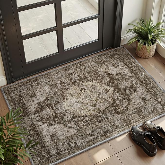 AMOAMI-2X3 Small Rug-Washable Rugs Entryway Mat Indoor-Soft Vintage Non Slip Rugs for Kitchen Laundry Room Bathroom Brown/Coffee Decorative Accent Rug for in Front of Sink 24 Inch x36 Inch-Ruum Studio Home