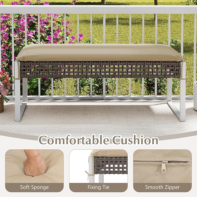 Tangkulka Outdoor Ottoman, Patio Rattan Heavy Duty Wicker Footrest with Soft Cushion & Metal Frame, Extra Seating, for Porch, Backyard, Lawn and Poolside (2)-Ruum Studio Home