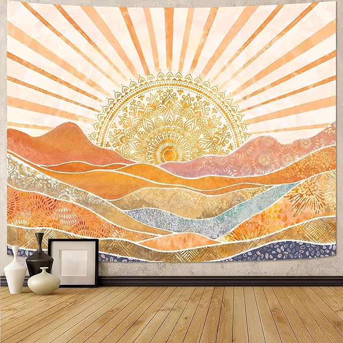 Lunerfex Bohemian Mandala Sunrise Wall Tapestry, Abstract Mountain Scenery Tapestries for Home Decor, Boho Tapestry 60x44 Inch-Ruum Studio Home